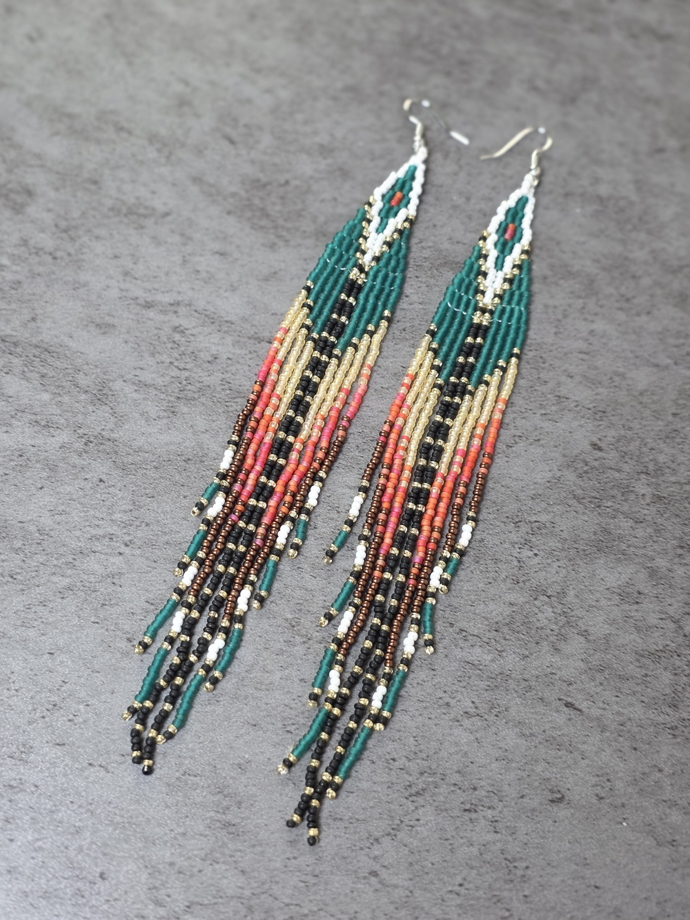 Retro Luxe Boho Fringe Beaded Long Earrings Handmade Southwestern Jewelry